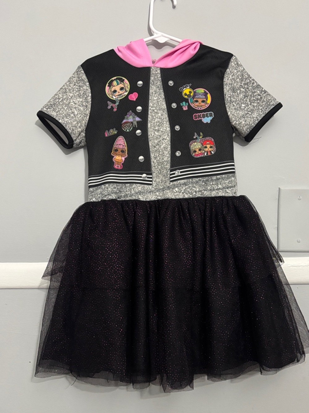 L.O.L. Surprise! Black Sparkle Tulle Hooded Costume Dress with Pink Hood